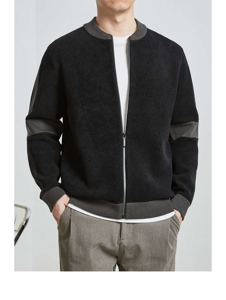 木易天泽休闲男装棒球领外套男2022春新款时尚小呢绒男士针织夹克