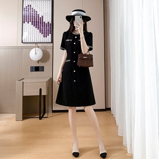 法式高级感小香风连衣裙女2024年夏季新款气质显瘦轻奢小黑裙子