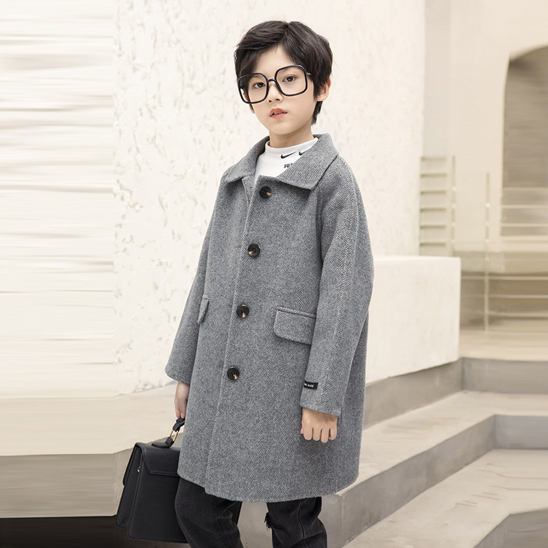 男童毛呢外套儿童双面羊绒男大童呢子大衣春秋冬装新款呢大衣童装