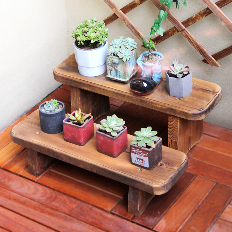 实木阳台肉肉花架一层长条落地式单个花凳单层花架子多肉矮花盆架