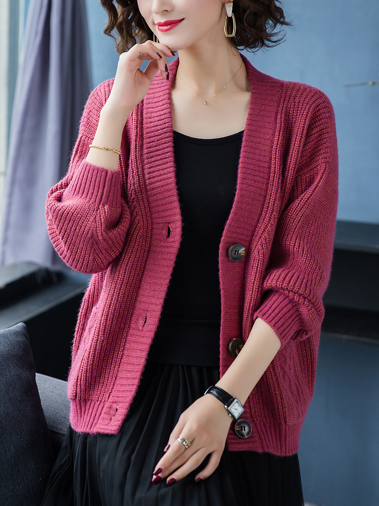 秋冬新款针织开衫女时尚百搭短款外搭粗毛线宽松女士毛衣外套加厚