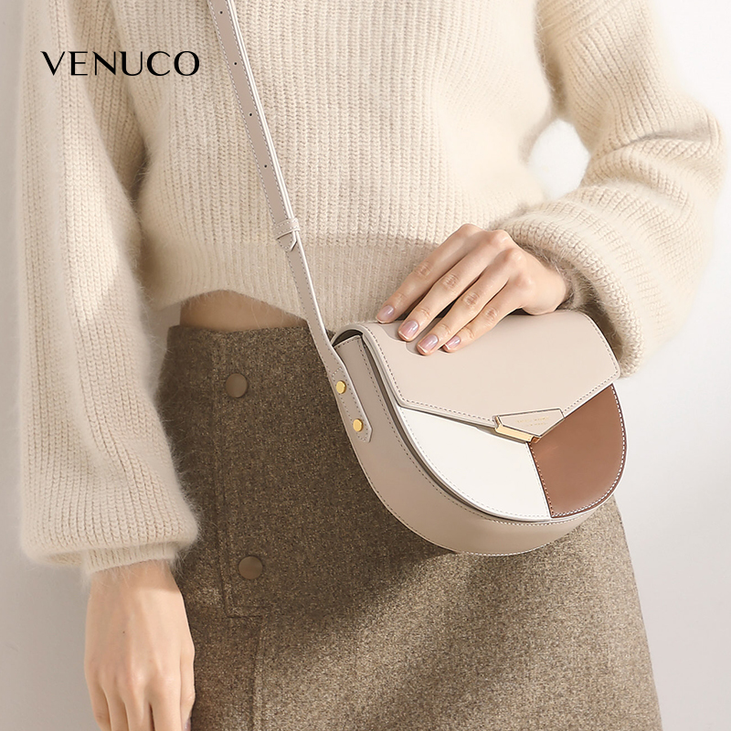 VENUCO女包马鞍包2022新款时尚牛皮复古半圆斜挎包撞色百搭单肩包|ruв категории Сумки, 女士包袋新, 马鞍包 - от Buy2taobao.com для оказания профессиональной услуги покупки агента Taobao