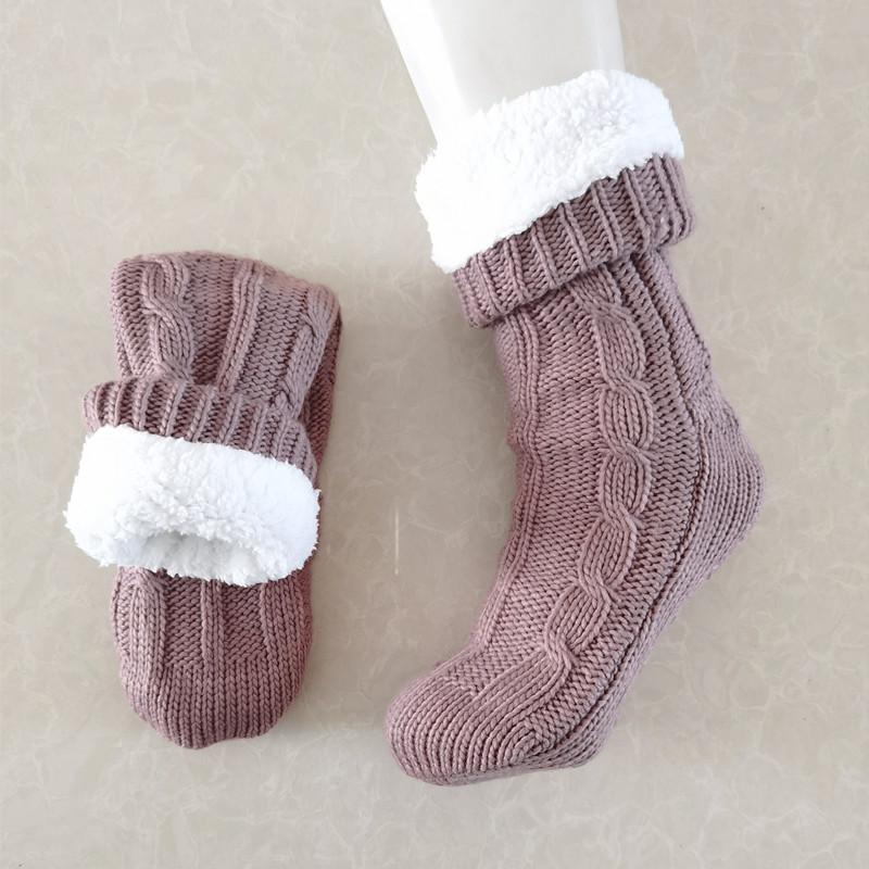 冬居家地板袜简约加绒中筒保暖袜可爱成人毛线地毯男女暖脚睡觉袜