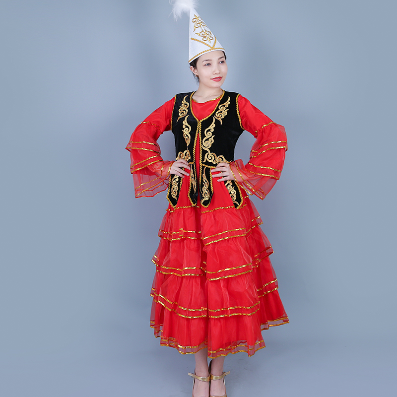 天山美翼舞蹈服哈萨克族女四季款舞台表演套装新疆舞演出服连衣裙