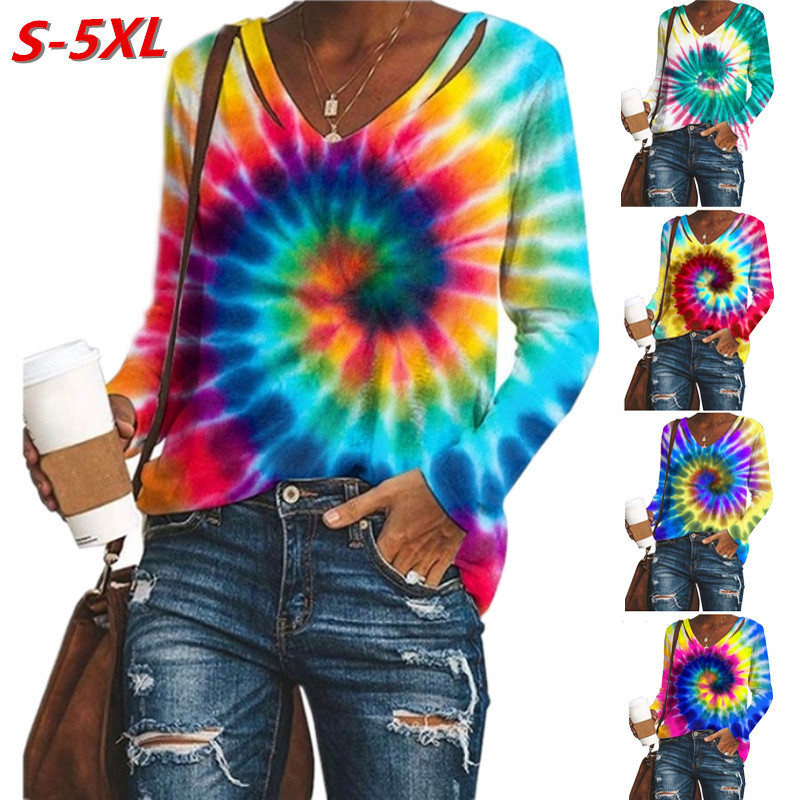 Ladies' collar tie-dye printing long-sleeved loose top shirt|ruв категории Женская одежда, женской одежды - от Buy2taobao.com для оказания профессиональной услуги покупки агента Taobao