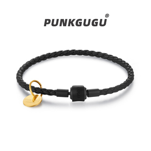 PUNKGUGU正品 3mm皮绳手链女穿黄金转运珠编织手绳情侣红绳半成品