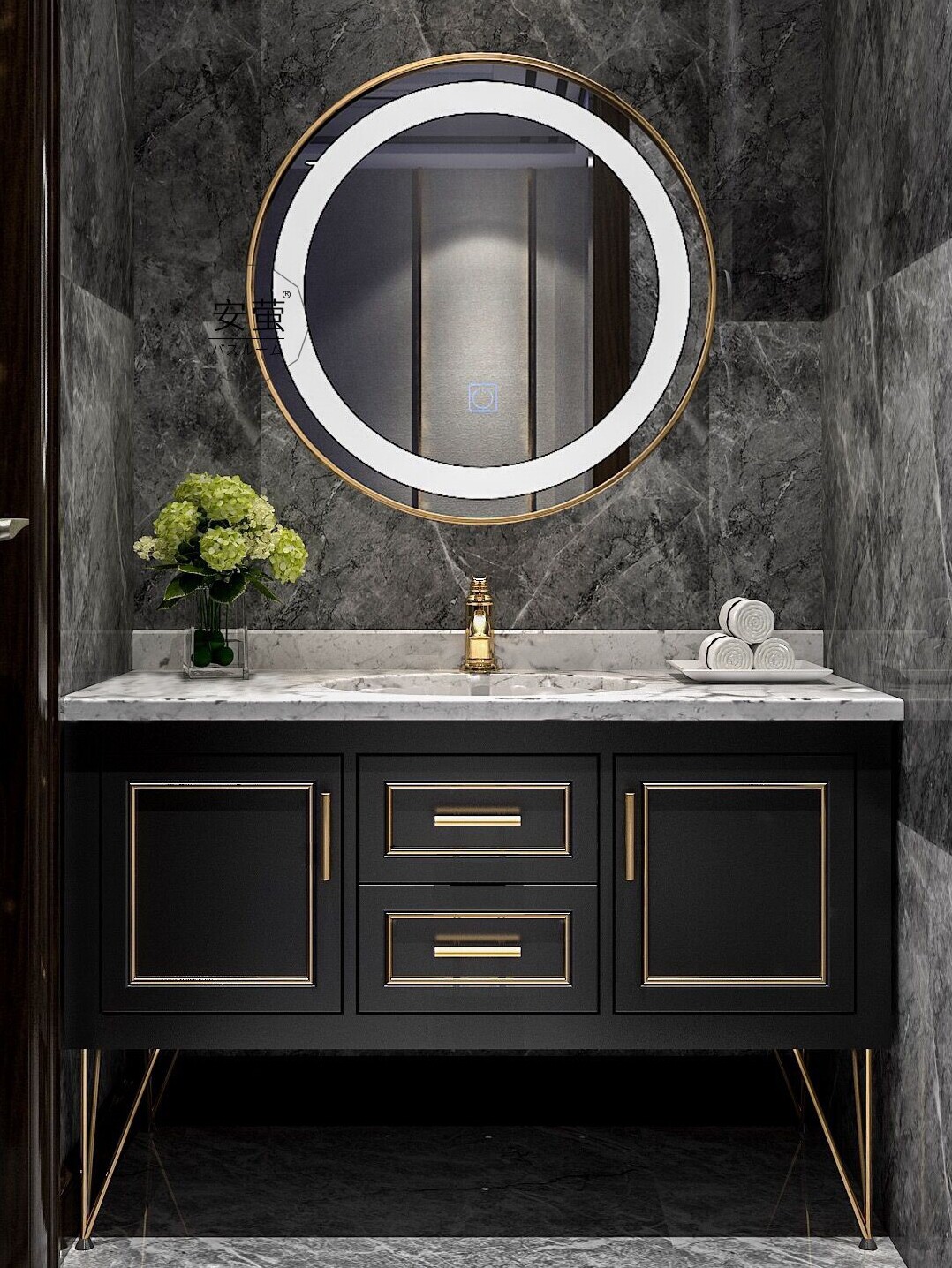 新中式浴室柜北欧风格洗手洗脸面盆组合美式轻奢卫生间定制洗漱台