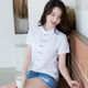 立领短袖T恤女2024年新款夏季韩版纯棉宽松汗衫有领白色衬衫上衣