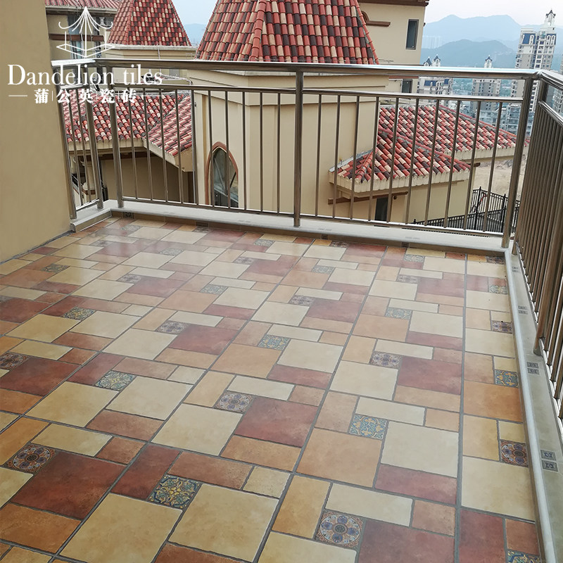 美式田园室外地砖花园院子仿古砖露台庭院阳台瓷砖地板砖防滑花砖