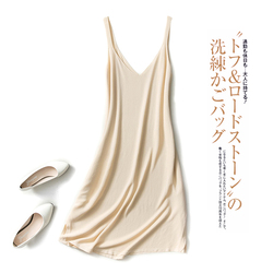 夏新款中长款吊带裙女冰丝内搭性感露背V领下