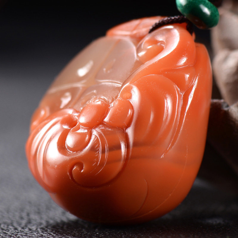 17.98克含绳 南红玛瑙如意有福挂件 色泽纯正 镇身辟邪 0128