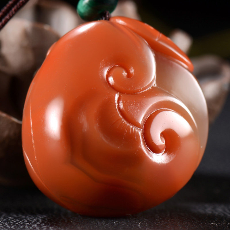 17.98克含绳 南红玛瑙如意有福挂件 色泽纯正 镇身辟邪 0128