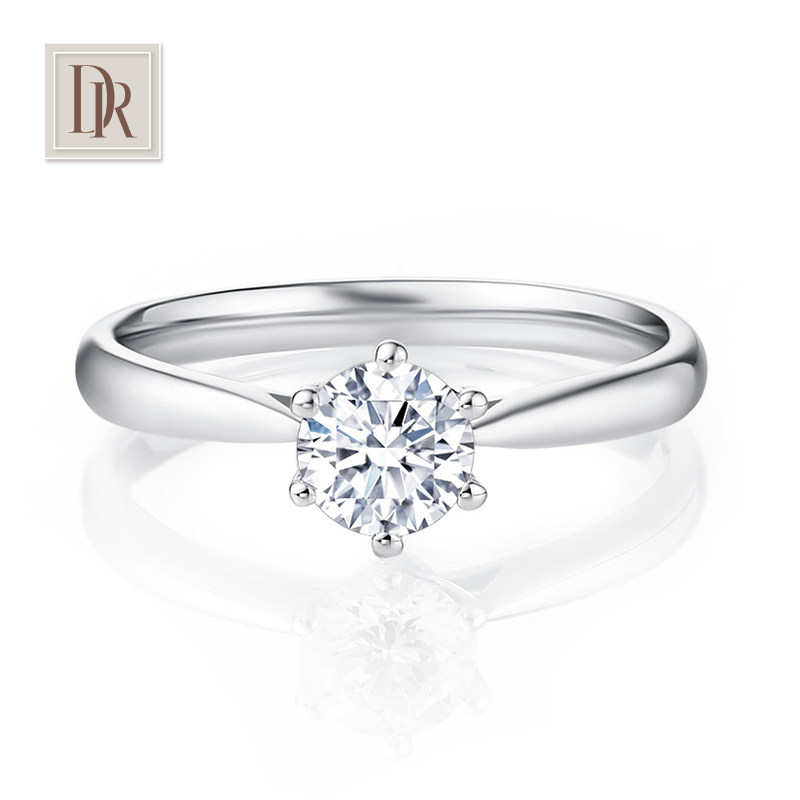 dr 白18k金一克拉钻石戒指定制专柜正品珠宝女戒六爪求婚结婚钻戒