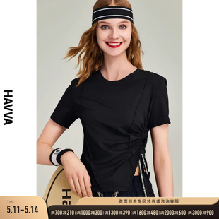 HAVVA2024夏季新款上衣设计感小众女修身短袖t恤短款半袖T3-0075