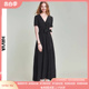 HAVVA2024夏季新款黑色波点法式长裙高腰气质v领显瘦连衣裙Q8052
