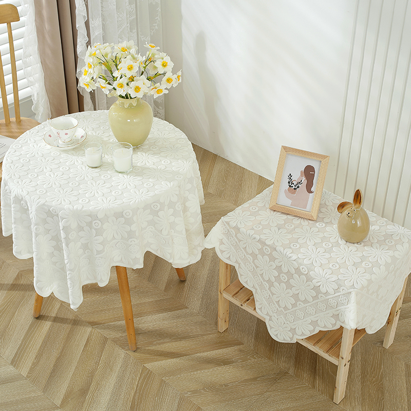 白色蕾丝桌布ins复古圆桌正方形台布茶几床头柜沙发冰箱防尘盖布