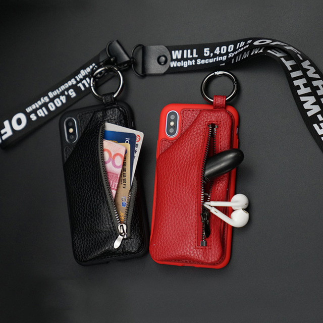 iphonex手机壳新款8p苹果x挂绳女XR多功能i6s插卡7plus潮牌带钱包挂脖苹果XS max可以装钱的储物钥匙包
