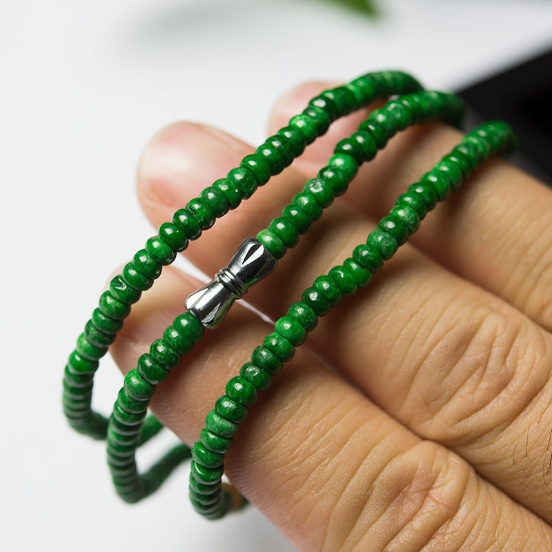 天然a货 老坑干青种 满色 翡翠项链