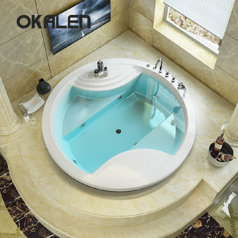欧凯伦 圆形嵌入式浴缸亚克力双人情侣按摩大浴池1.5m 1.6 1.