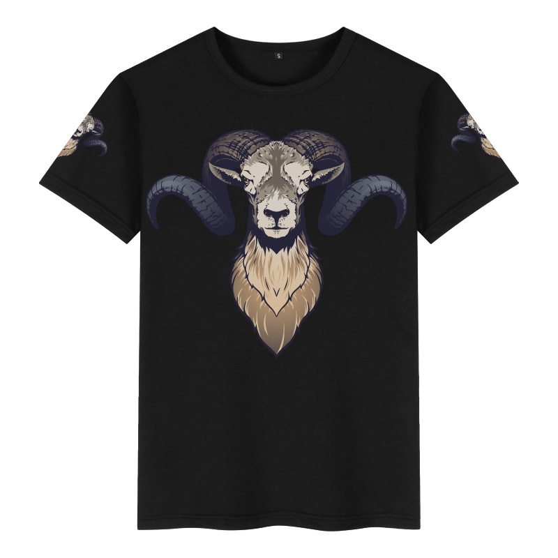 欧美风男装羊3d动物图案复古民族风潮牌印花中国风短袖t恤衫衣服
