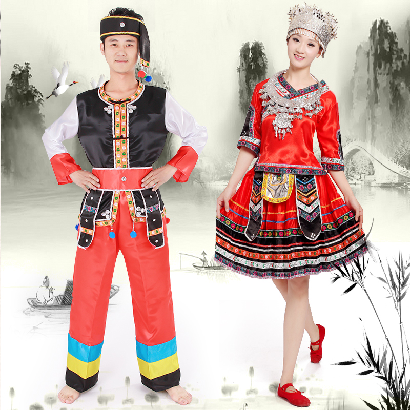 新款苗族服裝長袖男女演出服雲南少數民族侗族壯族湘西土家族服飾