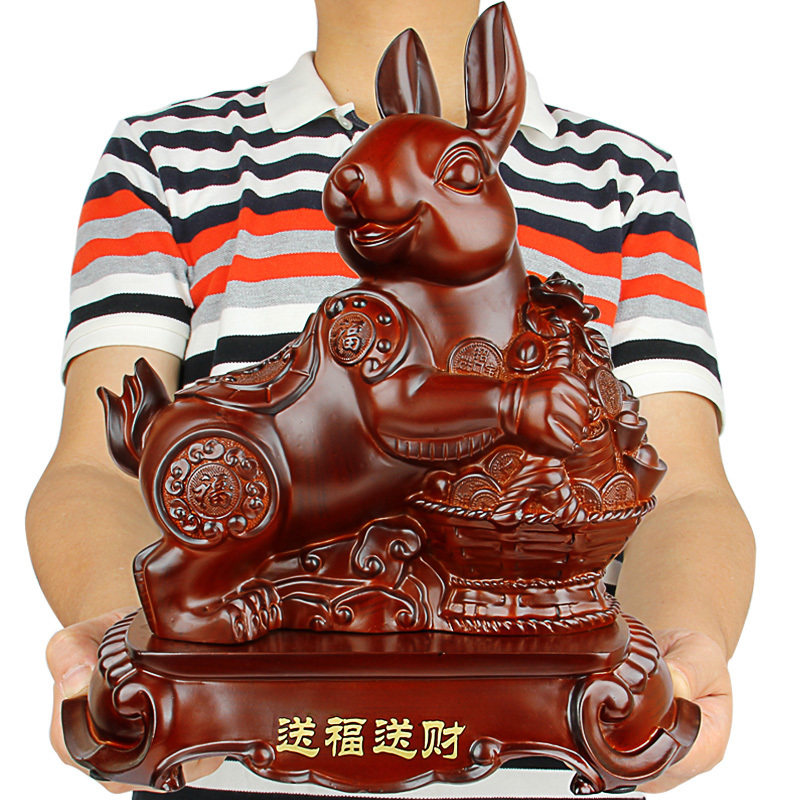 兔子招财风水送福送财生肖兔家居客厅酒柜装饰品摆件木纹生日礼物