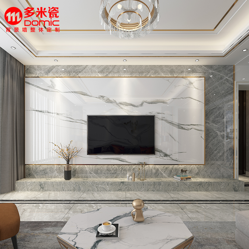 600*900大理石电视背景墙瓷砖现代简约微晶石客厅轻奢影视墙装饰