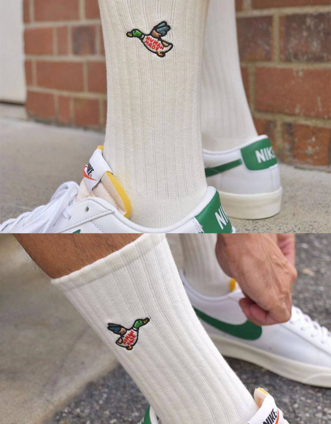humanmade小飞鸭刺绣袜子秋冬黑白色中筒毛巾底男女运动时尚潮袜