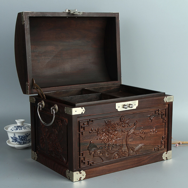 【老料 精雕 独板】大红酸枝半圆珠宝箱 榫卯结构 雕工精细 实用