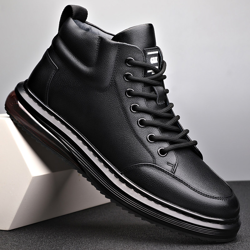 2022高档男鞋冬季新款男士休闲鞋皮鞋高帮真皮商务百搭运动鞋子男
