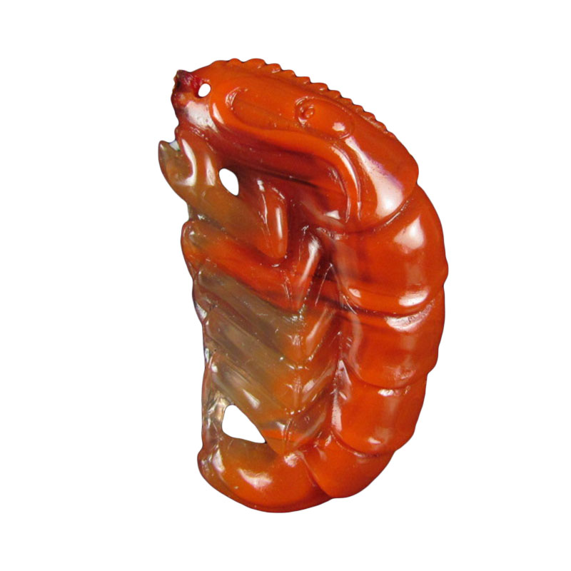 24.68克 九口柿子红南红玛瑙雕 虾挂件