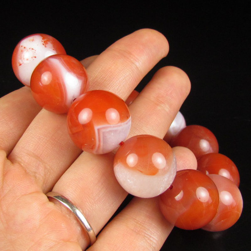96.82克 红白料樱桃红南红玛瑙 圆珠手链