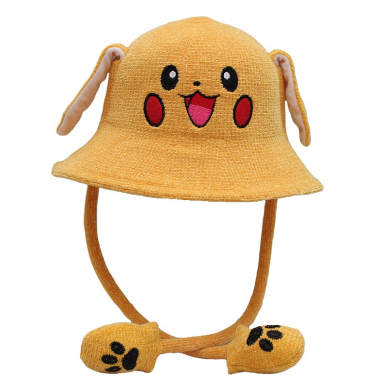抖音同款秋冬网红皮卡丘卡通可爱儿童渔夫帽女兔子耳朵会动的帽子