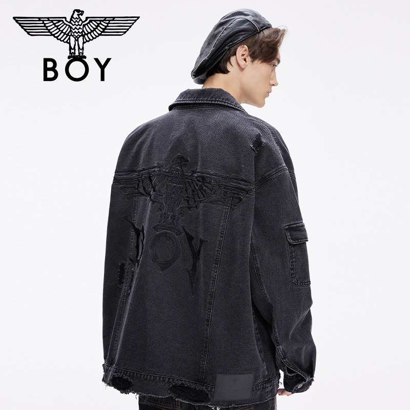 boylondon外套_boylondon灰色牛仔外套2021秋新款老鹰logo外套z00803