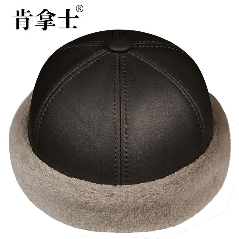 真皮帽子男冬天保暖无沿西瓜皮帽中老年人皮毛一体帽子王爷地主帽