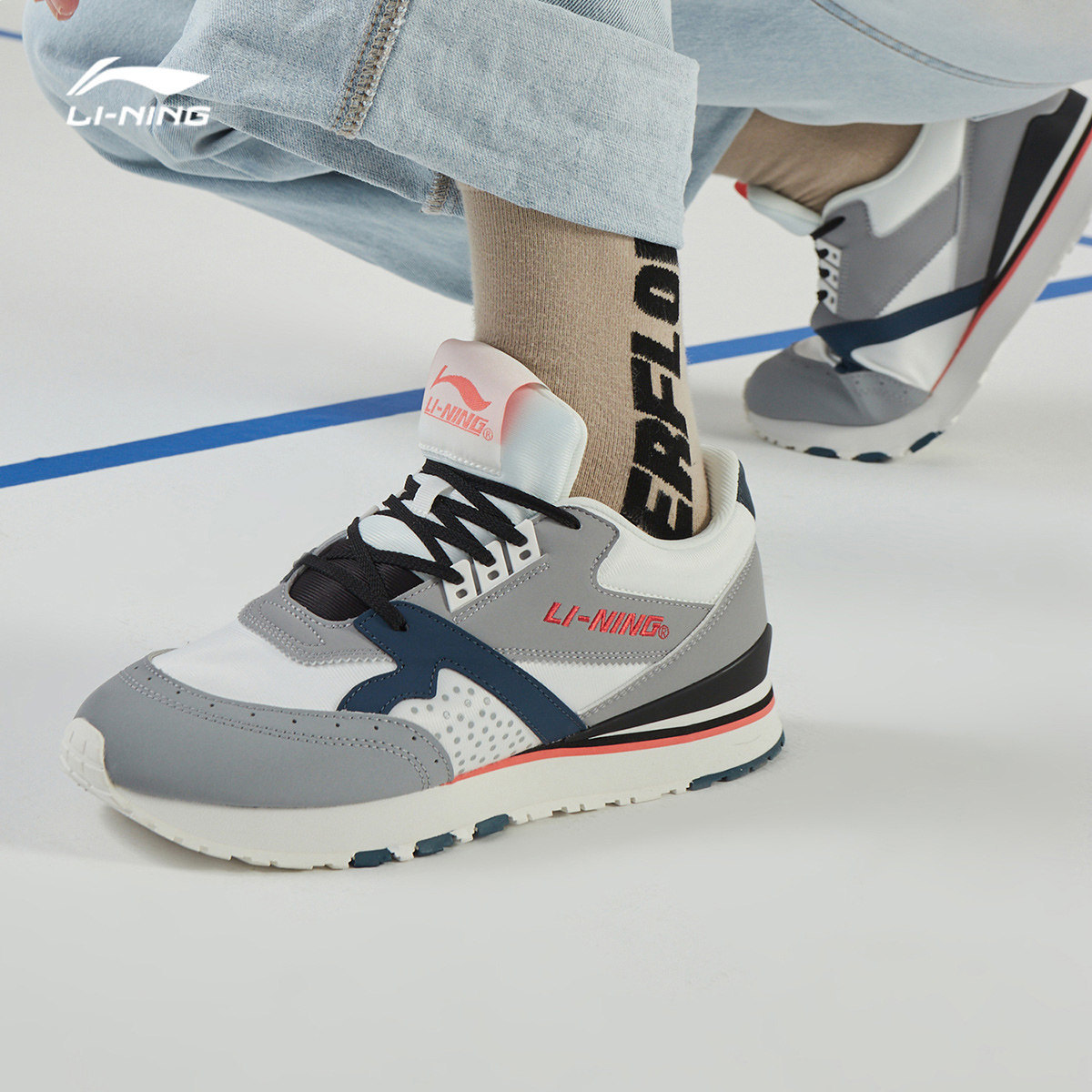 李宁休闲鞋新款男001原点经典时尚潮流百搭舒适透气运动鞋agcq065