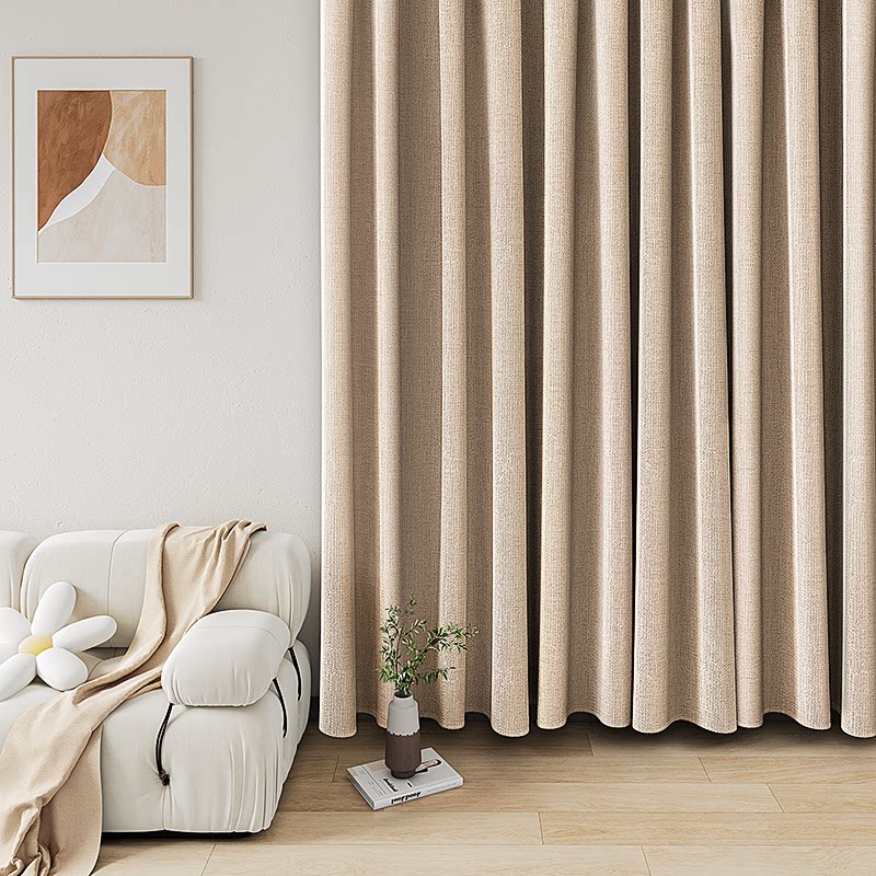 奶茶色卧室窗帘isn风2022年新款客厅全遮光布日式流行挂钩式成品