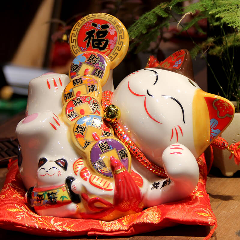 福缘猫珍予专卖店-福缘猫 一帆风顺家居乔迁招财猫玄关风水陶瓷摆件
