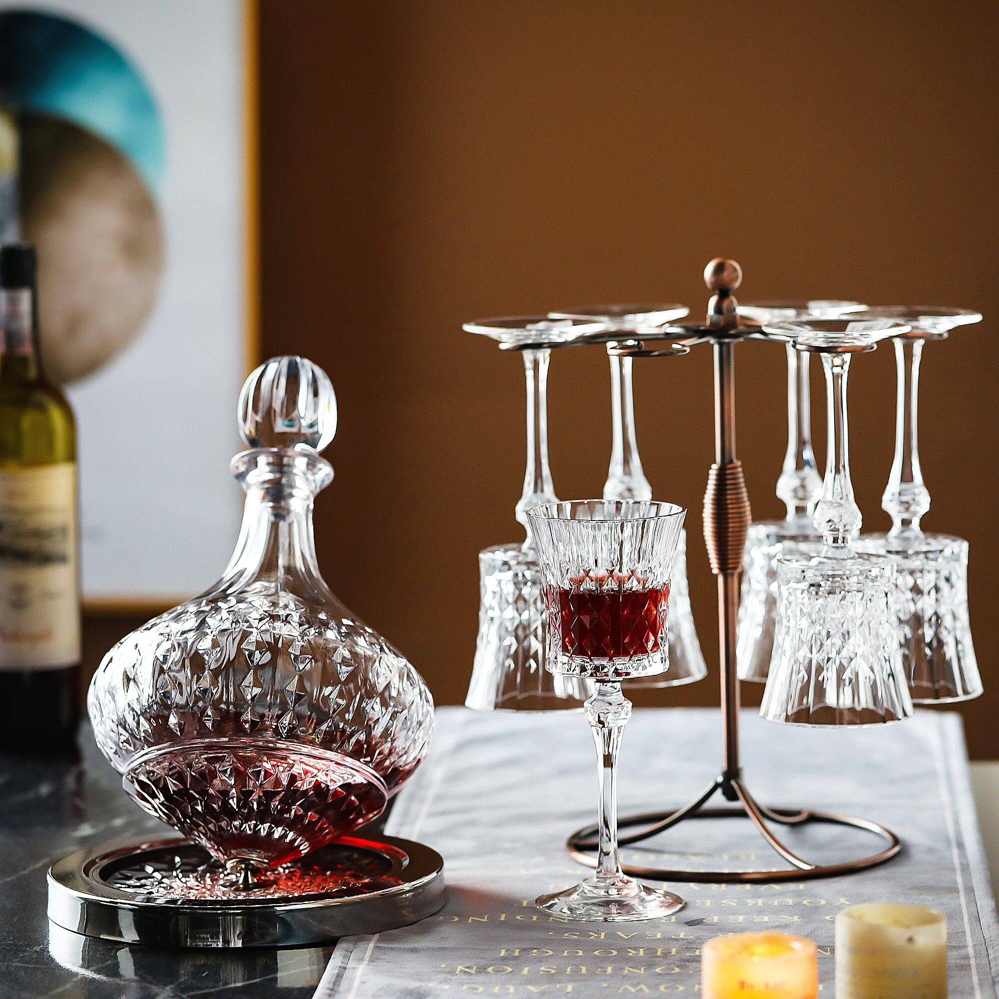 仁锦家居专营店的优惠券大全—欧式高档奢华红酒杯子陀螺旋转不倒翁