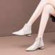 平底短靴女2023秋冬季新款真皮白色尖头平跟短筒及踝靴加绒女靴子
