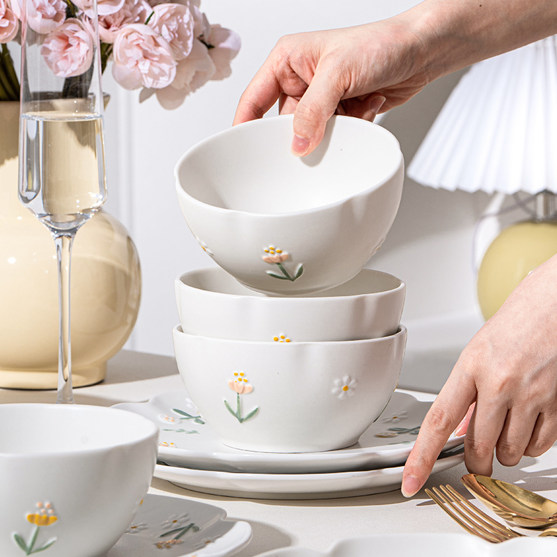 釉下彩小雏菊碗家用碗碟套装家用陶瓷餐具套装碗盘组合小清新风格