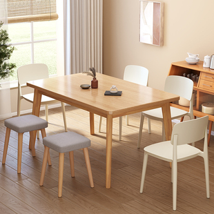 板木餐桌小户型公寓原木风餐桌出租房家用吃饭桌实木腿长桌大板桌