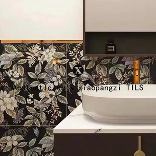 法式复古花砖300x600全瓷植物花片卫生间洗手间背景墙砖绿色阳台