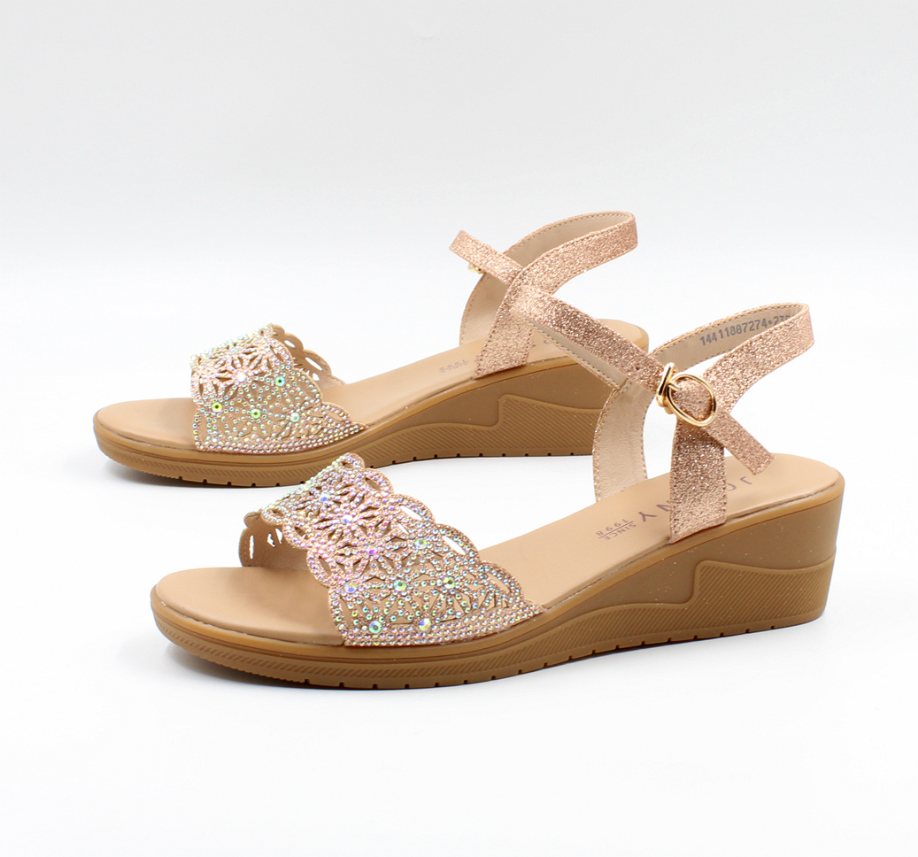 卓诗尼女鞋2021夏款凉鞋女百搭仙女风坡跟厚底一字扣带18872