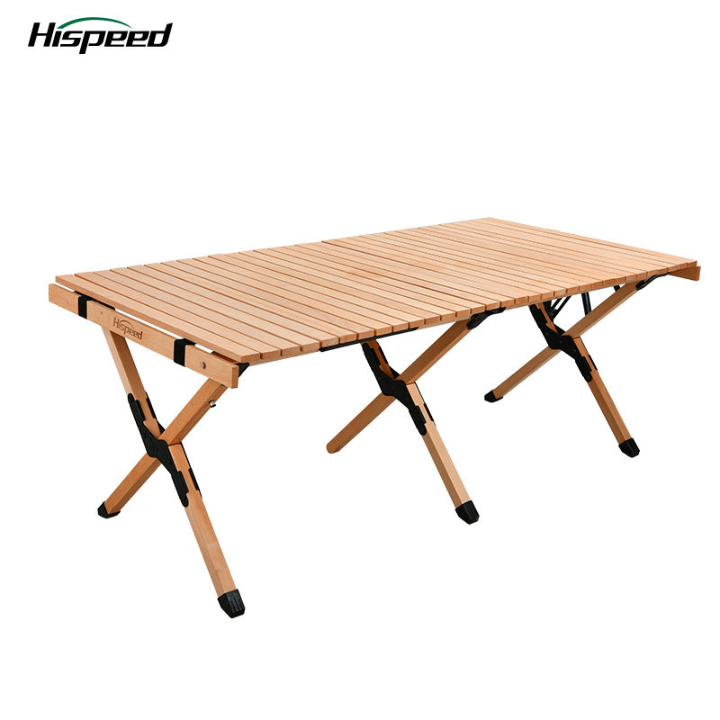 hispeed旗速户外实木蛋卷桌便携式折叠桌椅野外露营餐桌野餐桌子