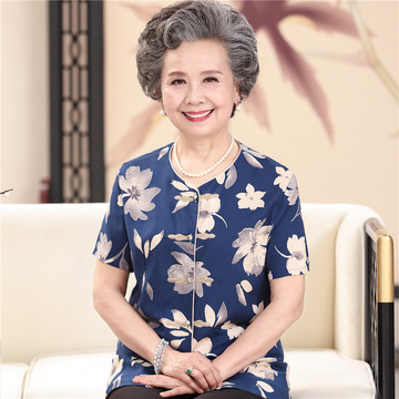 中老年女装夏装套装奶奶装衣服老人短袖妈妈上衣60-70-80岁两件套 中老年女装夏装套装奶奶装衣服老人短袖妈妈上衣60-70-80岁两件套