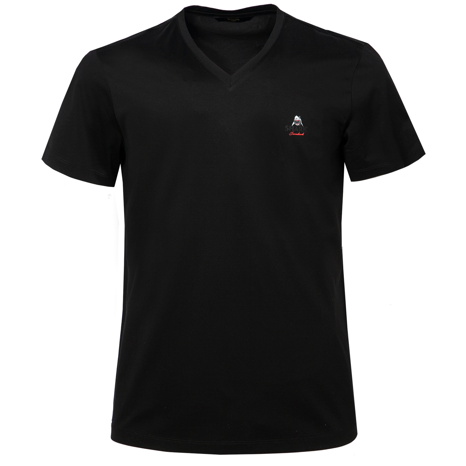 箭鱼鲨19春夏新款男装混纺弹力商务休闲舒适时尚v领净色短袖t恤