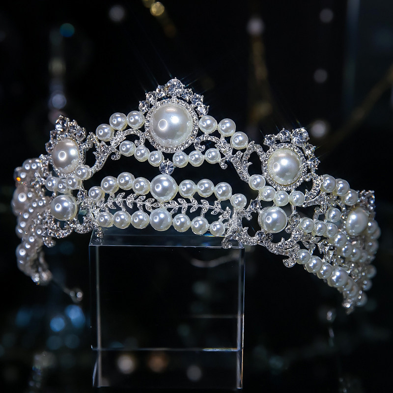 韩式甜美新娘婚纱珍珠皇冠唯美造型婚礼头饰影楼跟妆结婚王冠沁颖