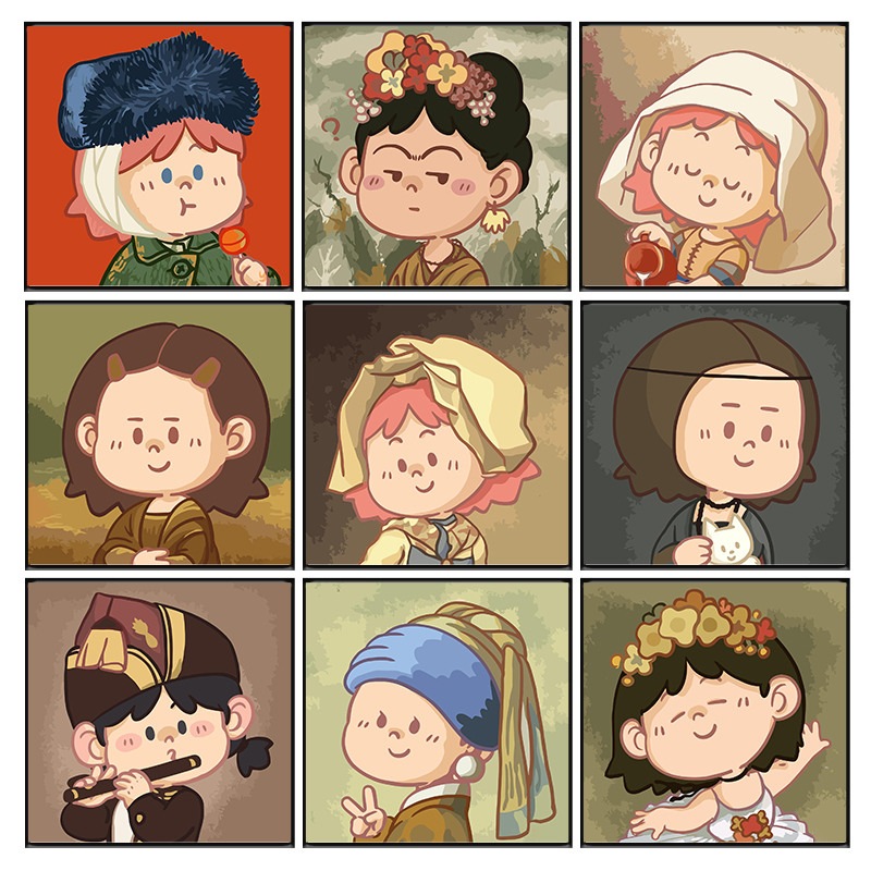 数字油画diy手工填色名人名画q版蒙娜丽莎卡通动漫油彩治愈装饰画