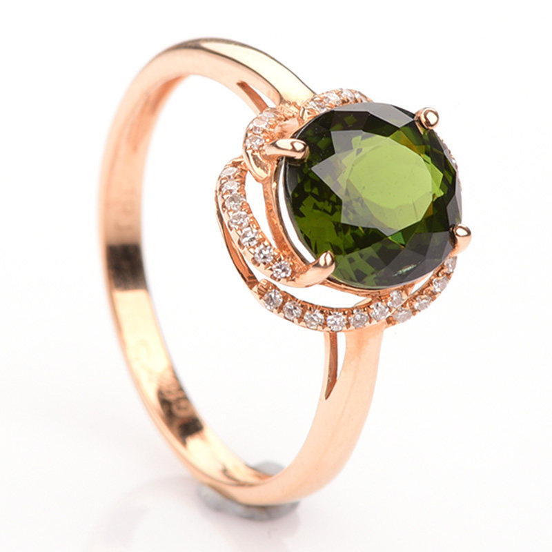 主石3.0ct净透铬碧玺戒指18k玫瑰金钻石镶嵌